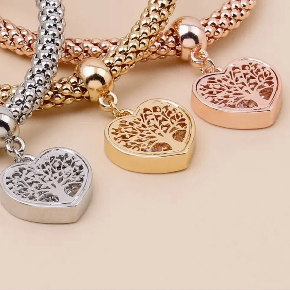 Tree of Life Heart Charms Layered Bracelet Set - Picture 3 of 4